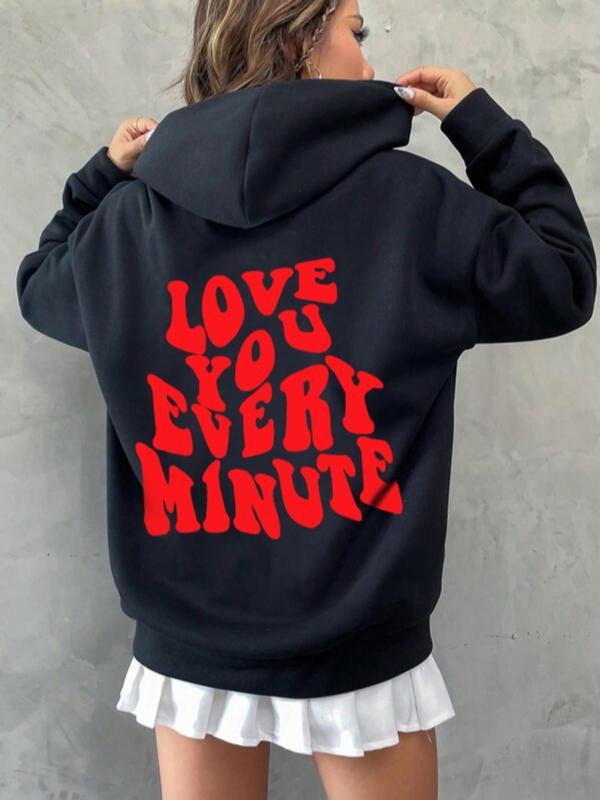 Women'WB shield Slogan Graphic Drawstring Pocket Hoodie, Fashion Casual Hooded Sweatshirt For Daily Outdoor Wear, Women...