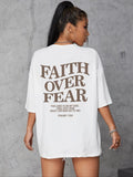 Women'WB shield Slogan Graphic Drop Shoulder Tee, Fashion Casual Crew Neck Half Sleeve T-Shirt for Daily Outdoor Wear,...