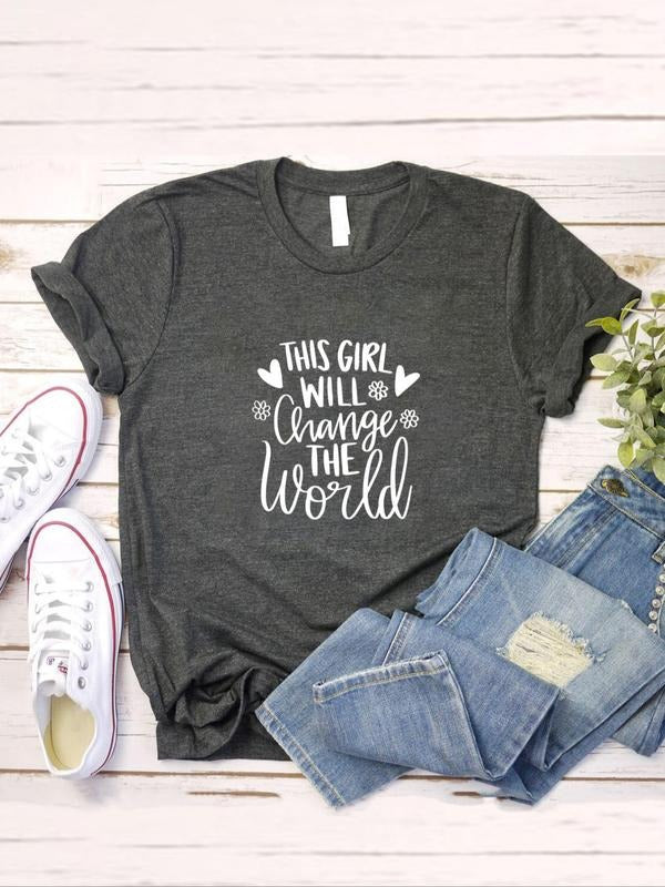 Women'WB shield Slogan Graphic Print Round Neck Tee, Summer TNF Women, Fashion Casual Short Sleeve T-shirt For Daily...