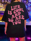 Women'WB shield Slogan Graphic Round Neck Drop Shoulder Tee, Summer TNF Women, Casual Crew Neck T-shirt for Vacation,...