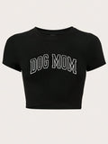 Women'WB shield Slogan Letter Print Round Neck Crop Tee, Casual Slim-fitting Short Sleeve T-shirt, Ladies Summer TNF for...