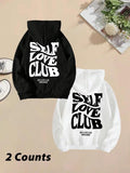 Women'WB shield Slogan Print Drawstring Pocket Hoodie, Fashion Casual Hooded Sweatshirt for Daily Holiday Outdoor Wear,...