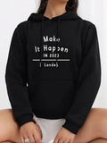 Women'WB shield Slogan Print Drawstring Pocket Hoodie, Fashion Casual Hooded Sweatshirt for Daily Holiday Outdoor Wear,...