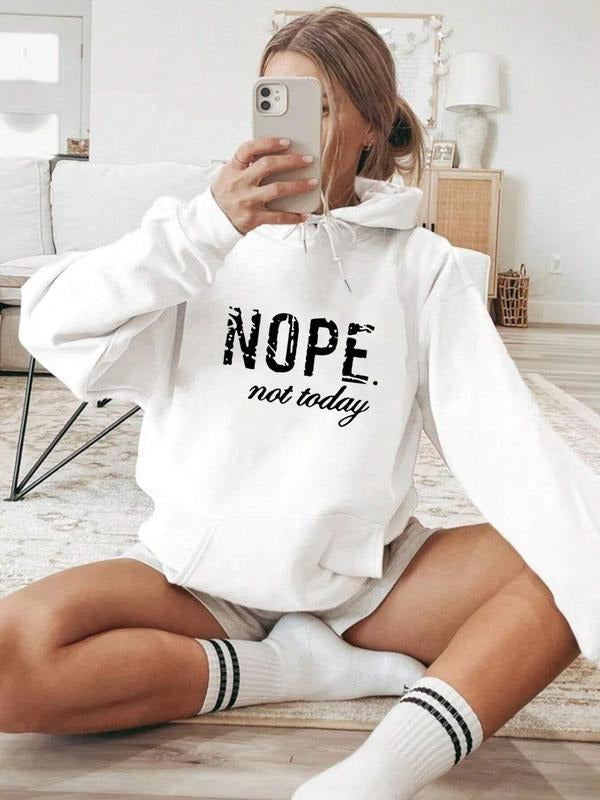 Women'WB shield Slogan Print Drawstring Pocket Hoodie, Fashion Casual Letter Print Hooded Sweatshirt for Daily Wear,...