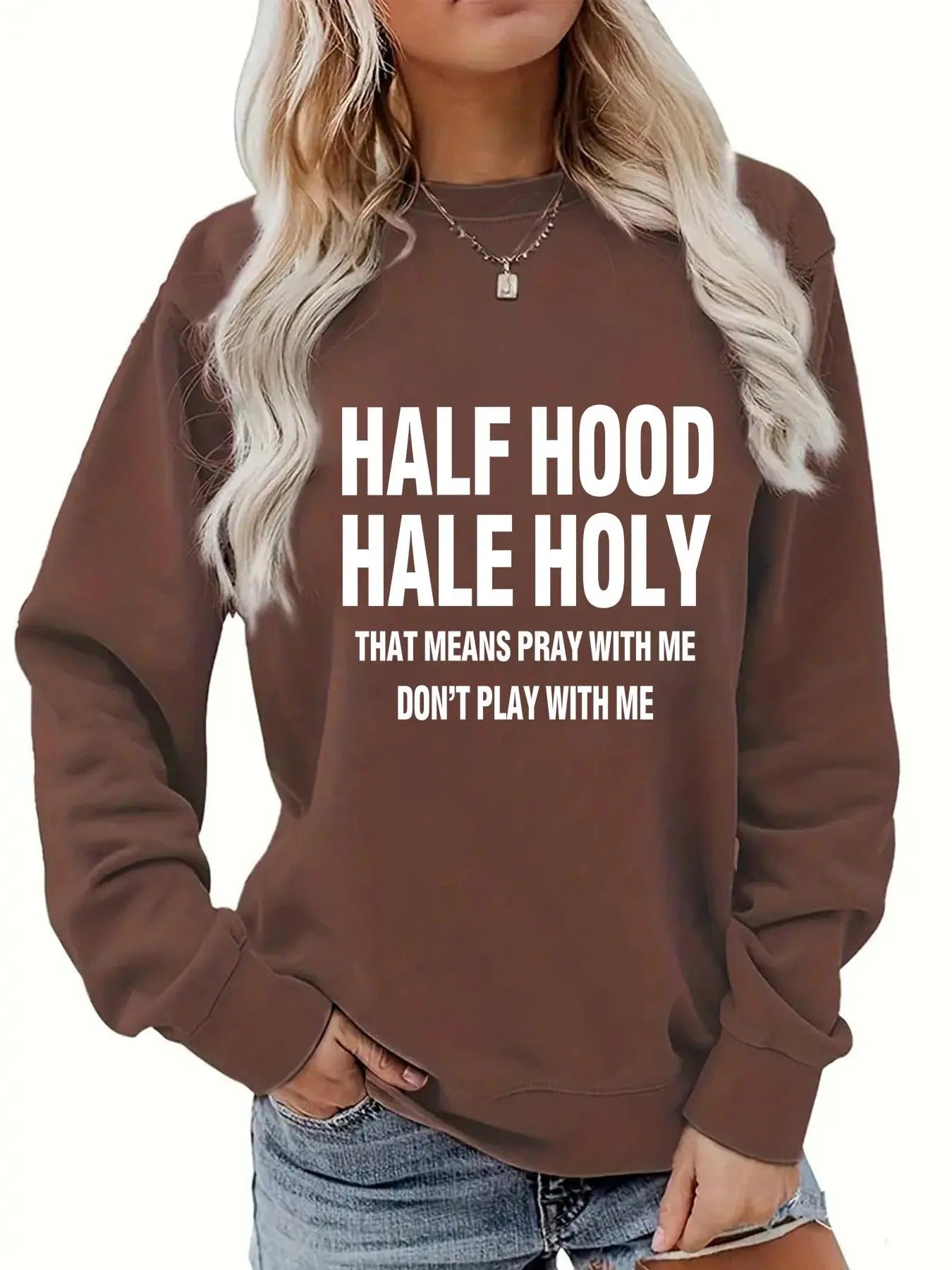 Women'WB shield Slogan Print Drop Shoulder Sweatshirt, Casual Long Sleeve Round Neck Pullover for Fall & Winter, Women'WB...