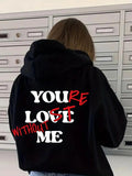 Women'WB shield Slogan Print Hoodie, Fashion Casual Hooded Sweatshirt for Daily Holiday Outdoor Wear, Ladies TNF for Fall...