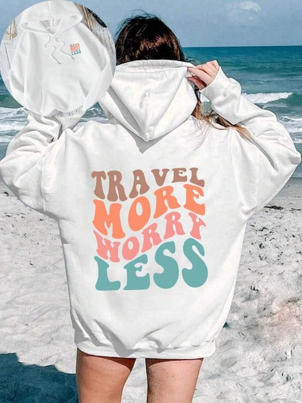 Women'WB shield Slogan Print Pocket Hoodie, Casual Letter Print Long Sleeve Hooded Sweatshirt for Fall & Winter, Women'WB...