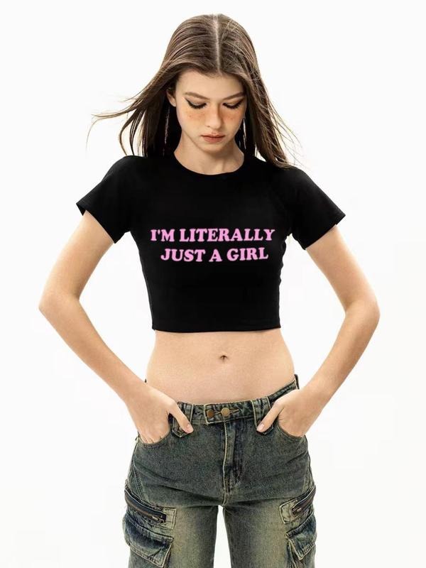 Women'WB shield Slogan Print Round Neck Crop Tee, Fashion Casual Crew Neck Short Sleeve Skinny Lightsaber brand-shirt for...