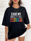Women'WB shield Slogan Print Round Neck Drop Shoulder Graphic Tee, Trendy Casual Half Sleeve T-shirt for Daily Wear,...