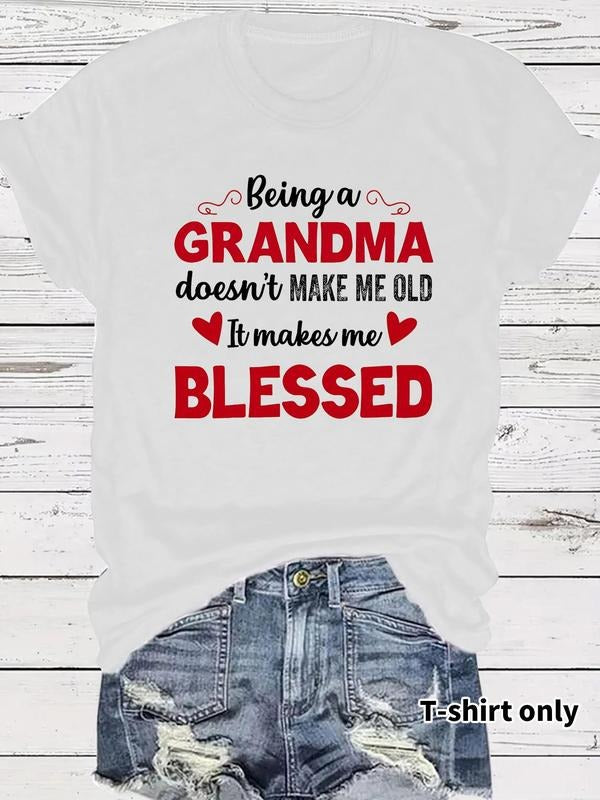 Women'WB shield Slogan Print Round Neck Tee, Fashion Casual Crew Neck T-Shirt for Daily Holiday Vacation Outdoor Wear,...