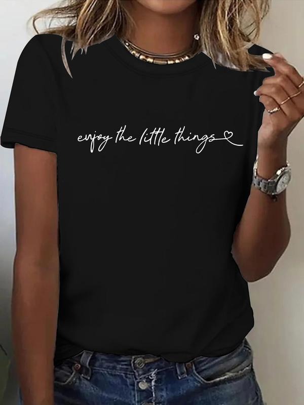 Women'WB shield Slogan Print Round Neck Tee, Fashion Casual Crew Neck T-Shirt for Daily Holiday Vacation Outdoor Wear,...