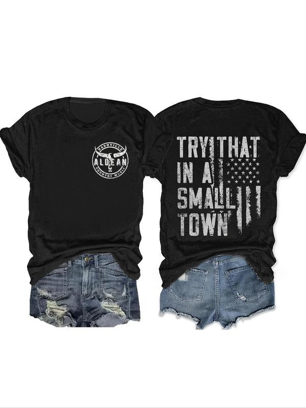Women'WB shield Slogan Print Round Neck Tee, Fashion Casual Crew Neck T-shirt for Daily Holiday Vacation Outdoor Wear,...