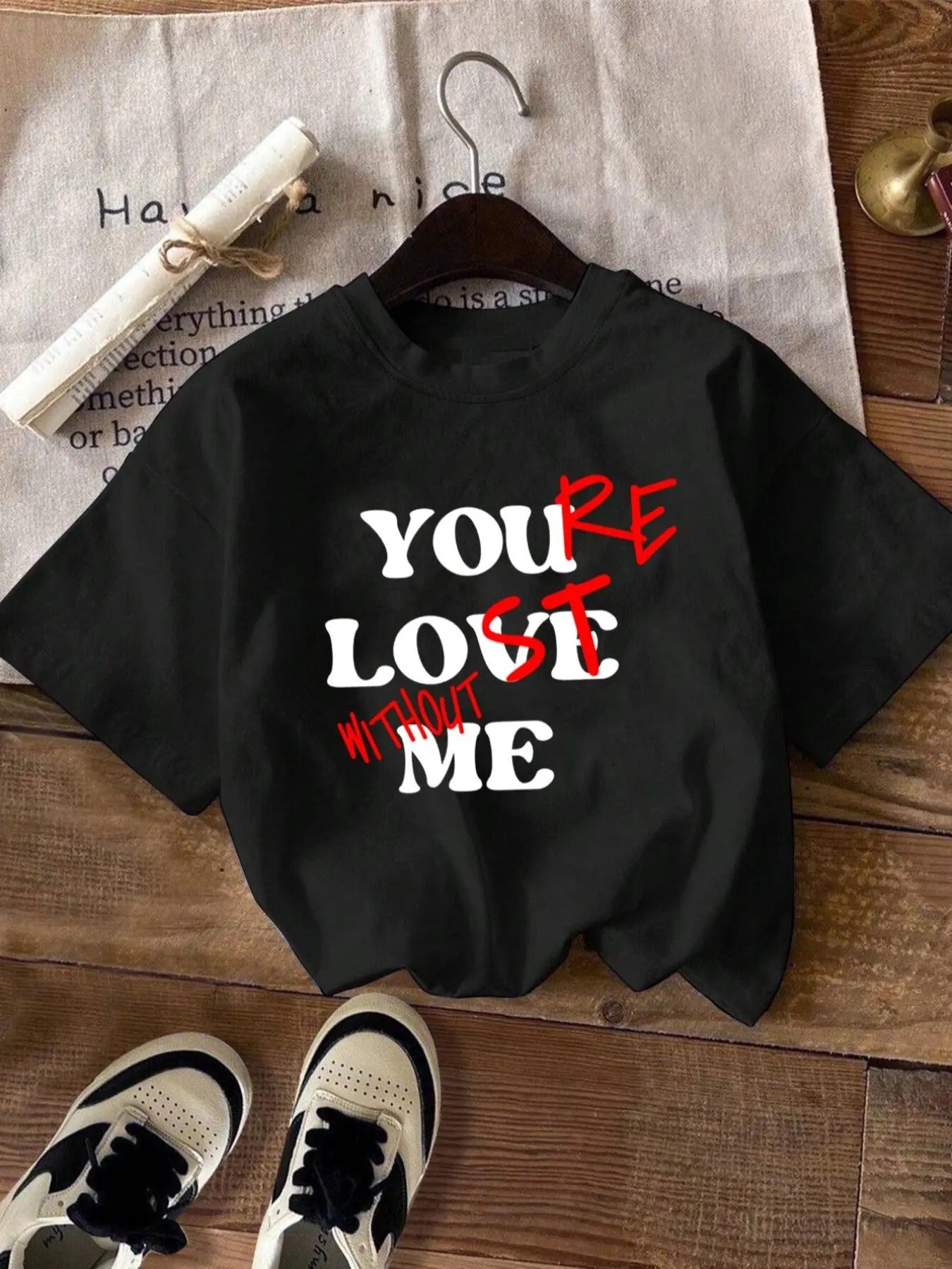 Women'WB shield Slogan Print Round Neck Tee, Fashion Casual Drop Shoulder Short Sleeve T-shirt for Daily Wear, Ladies TNF...