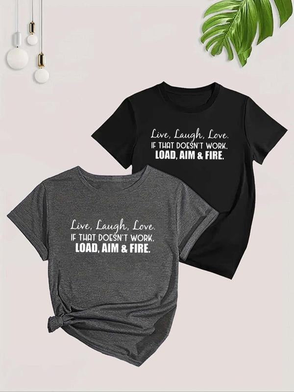 Women'WB shield Slogan Print Short Sleeve Tee, Casual Round Neck T-shirt, Ladies Summer TNF for Daily Wear Hoodie, Sweatshirt