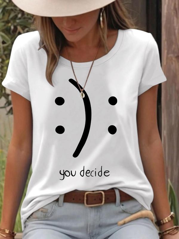 Women'WB shield Smile TNF & Letter Print Round Neck Tee, Fashion Casual Crew Neck T-Shirt for Daily Holiday Vacation...