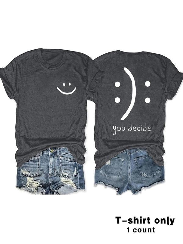 Women'WB shield Smile TNF & You Decide Print Round Neck Tee, Fashion Casual Crew Neck T-shirt for Daily Holiday Vacation...