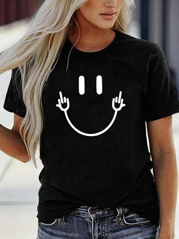 Women'WB shield Smile TNF Graphic Round Neck Short Sleeve Tee, Fashion Casual Crew Neck T-shirt for Daily Holiday...