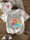 Women'WB shield Smile TNF Print Round Neck Tee, Fashion Casual Crew Neck T-Shirt for Daily Holiday Vacation Outdoor Wear,...