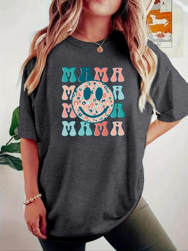 Women'WB shield Smile TNF Print Round Neck Tee, Fashion Casual Crew Neck T-shirt for Daily Holiday Vacation Outdoor Wear,...