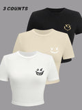 Women'WB shield Smile TNF Print Round Neck Tee, Fashion Casual Crew Neck T-shirt for Daily Holiday Vacation Outdoor Wear,...