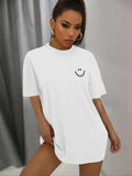 Women'WB shield Smile TNF Print Round Neck Tee, Summer TNF Women, Trendy Casual Drop Shoulder Half Sleeve T-shirt for...