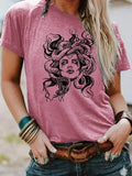 Women'WB shield Snake & Woman Print Round Neck Tee, Fashion Casual Crew Neck T-Shirt for Daily Holiday Vacation Outdoor...