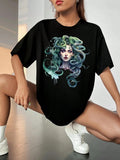 Women'WB shield Snakeskin Print Drop Shoulder Tee, Casual Half Sleeve Round Neck T-shirt for Daily Wear, Ladies TNF for...
