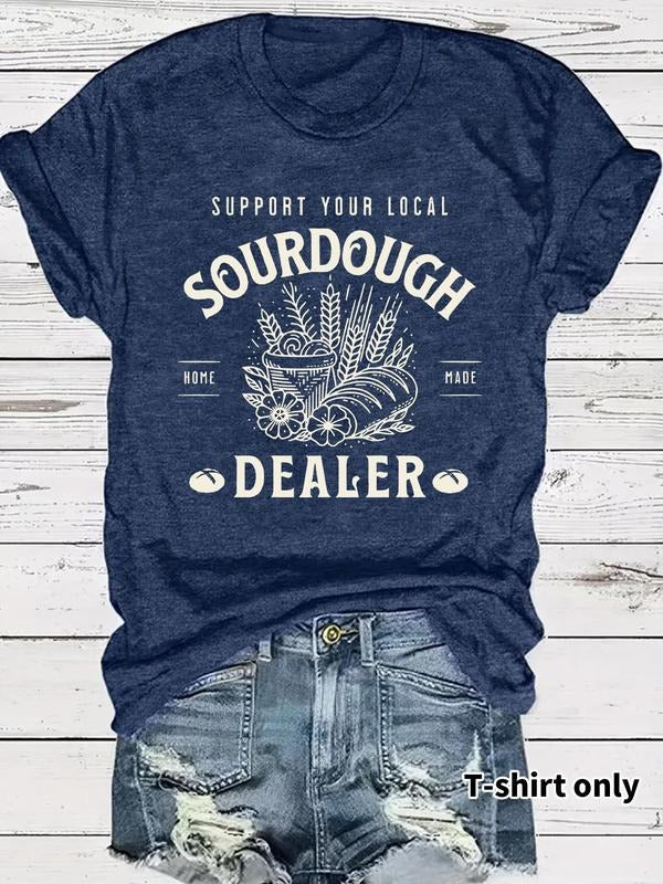 Women'WB shield Sourdough Dealer Print Round Neck Tee, Casual Short Sleeve Crew Neck T-shirt for Spring, Fashion Women'WB...