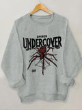 Women'WB shield Spider & Letter Print Crew Neck Sweatshirt, Casual Long Sleeve Pullover for Daily Wear, Ladies TNF for...
