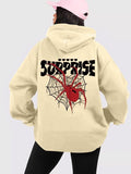 Women'WB shield Spider & Letter Print Drop Shoulder Hoodie, Fashion Casual Hooded Sweatshirt for Daily Holiday Outdoor...