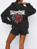 Women'WB shield Spider & Letter Print Hoodie, Casual Long Sleeve Pullover Hooded Sweatshirt for Daily Wear, Ladies TNF...
