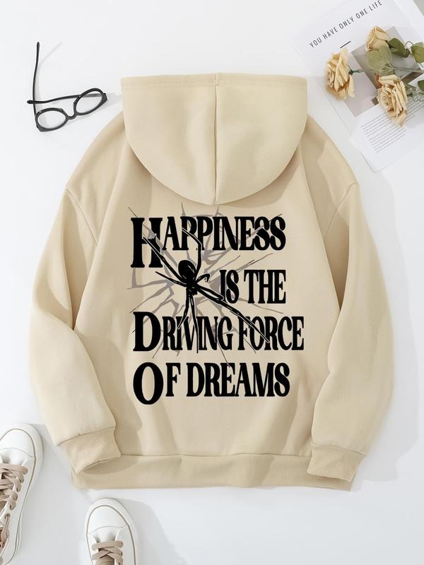 Women'WB shield Spider & Letter Print Hoodie, Fashion Casual Hooded Sweatshirt for Daily Holiday Outdoor Wear, Women...