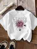Women'WB shield Spider & Letter Print Round Neck Tee, Fashion Casual Crew Neck Short Sleeve T-Shirt for Daily Holiday...