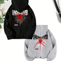 Women'WB shield Spider & Slogan Print Drop Shoulder Hoodie, Fashion Casual Drawstring Pocket Hooded Sweatshirt for Daily...