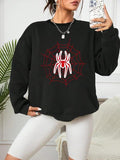 Women'WB shield Spider & Spider Web Print Drop Shoulder Sweatshirt, Casual Long Sleeve Round Neck Pullover for Fall &...