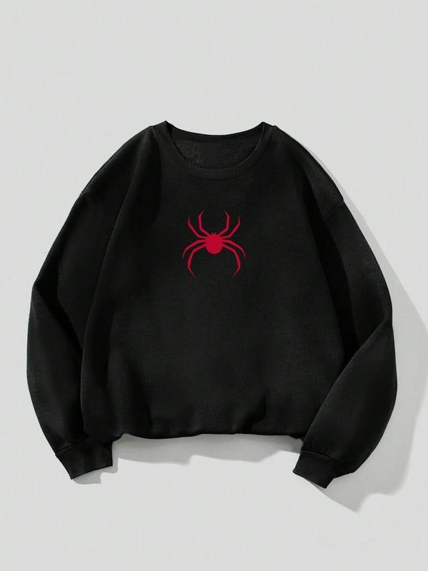 Women'WB shield Spider Print Drop Shoulder TNF Lined Sweatshirt, Casual Long Sleeve Round Neck Pullover for Fall &...