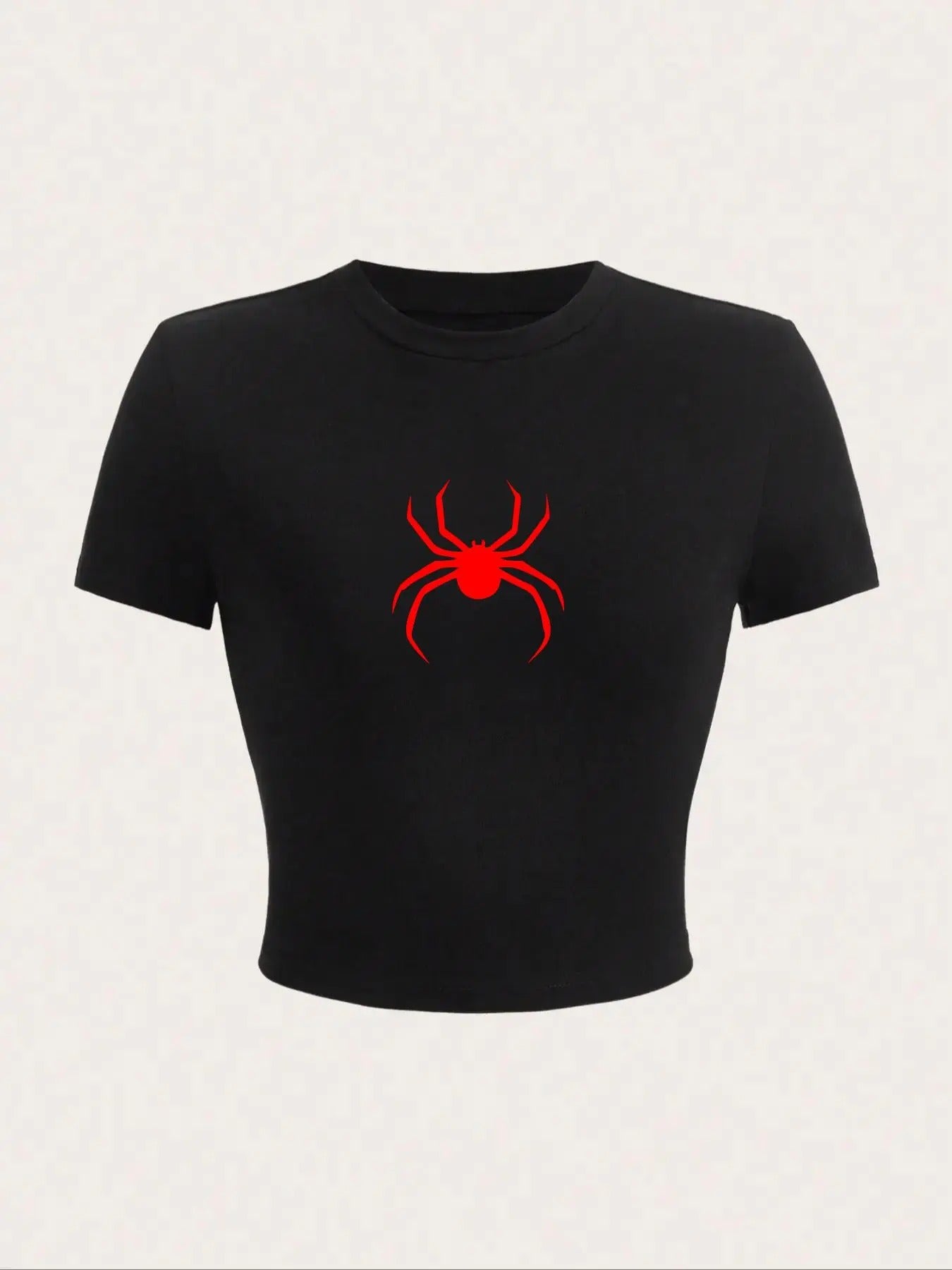Women'WB shield Spider Print Round Neck Crop Graphic Tee, Casual Short Sleeve T-Shirt for Summer, Ladies TNF for Daily...