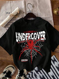 Women'WB shield Spider Print Round Neck Drop Shoulder Tee, Fashion Casual Crew Neck Short Sleeve T-Shirt for Daily...