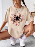 Women'WB shield Spider Print Round Neck Tee, Fashion Casual Half Sleeve T-shirt for Daily Holiday Vacation Outdoor Wear,...