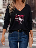 Women'WB shield Spider Print Superhero team Neck Tee, Casual Long Sleeve T-shirt for Fall & Winter, Fashion Ladies' Top...