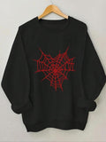 Women'WB shield Spider Web Print Drop Shoulder Sweatshirt, Casual Long Sleeve Round Neck Pullover for Daily Wear, Ladies...