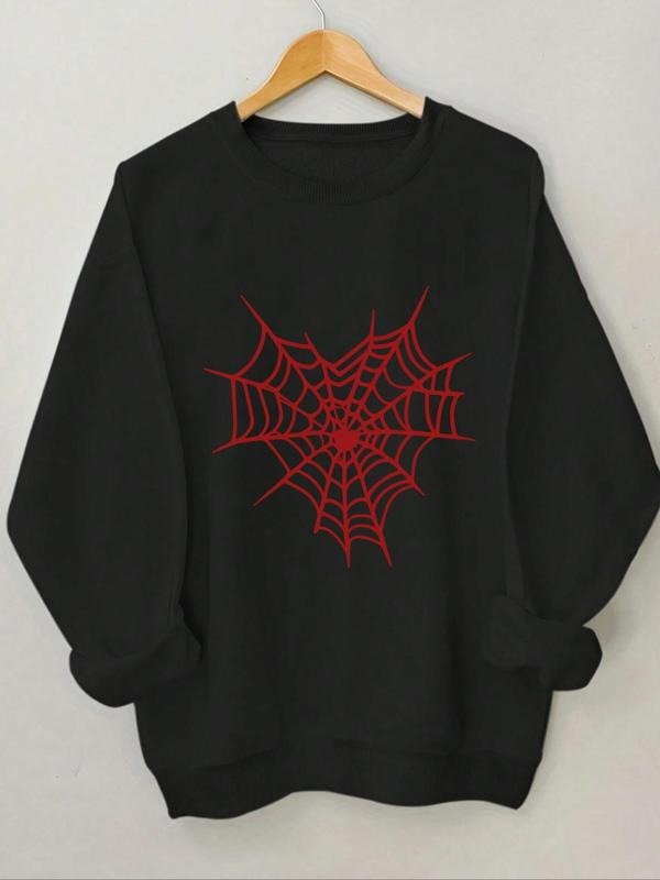 Women'WB shield Spider Web Print Drop Shoulder Sweatshirt, Casual Long Sleeve Round Neck Pullover for Daily Wear, Ladies...