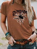 Women'WB shield Spider Web Print Round Neck Tee, Fashion Casual Crew Neck T-shirt for Daily Holiday Vacation Outdoor...