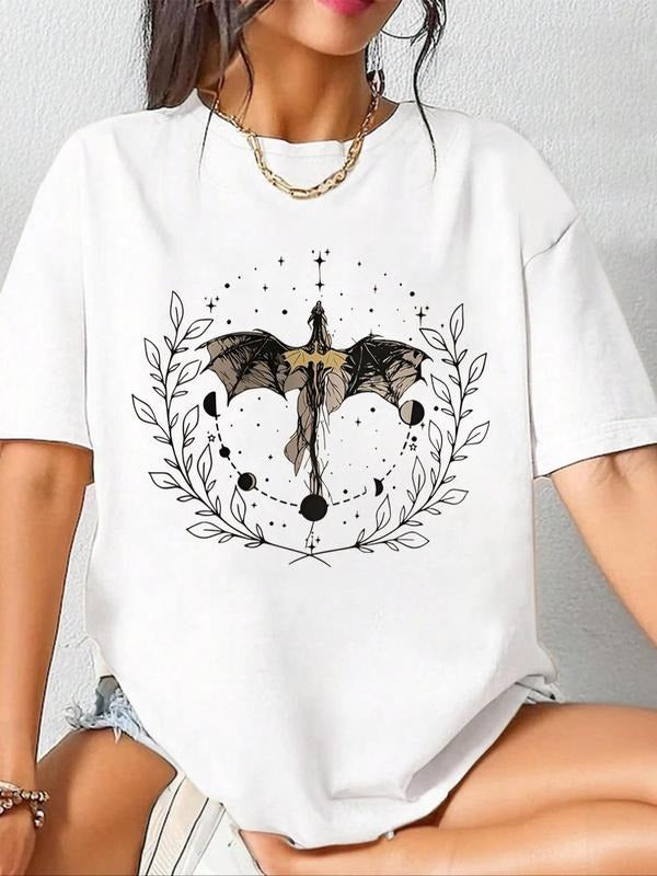 Women'WB shield Spiky hair fighters & Book Print Round Neck Tee, Casual Fashion Short Sleeve T-shirt for Summer, Ladies...