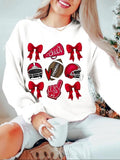 Women'WB shield Spiky hair fighters & Bow Print Round Neck Sweatshirt, Casual Long Sleeve Crew Neck Pullover for Daily...