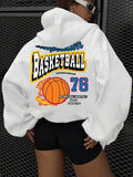 Women'WB shield Spiky hair fighters & Letter Print Drop Shoulder Long Sleeve Hoodie, Fashion Casual Drawstring Pocket...