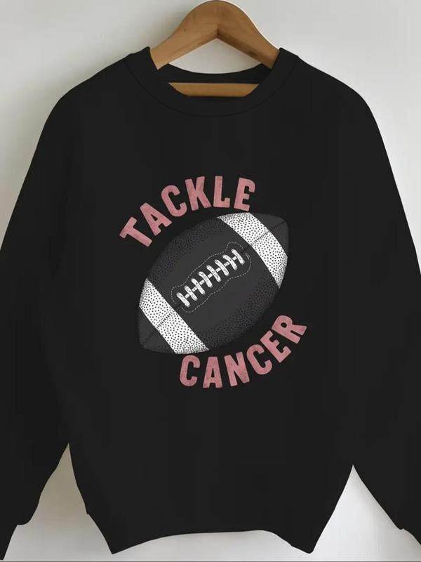 Women'WB shield Spiky hair fighters & Letter Print Drop Shoulder Sweatshirt, Casual Long Sleeve Round Neck Pullover for...