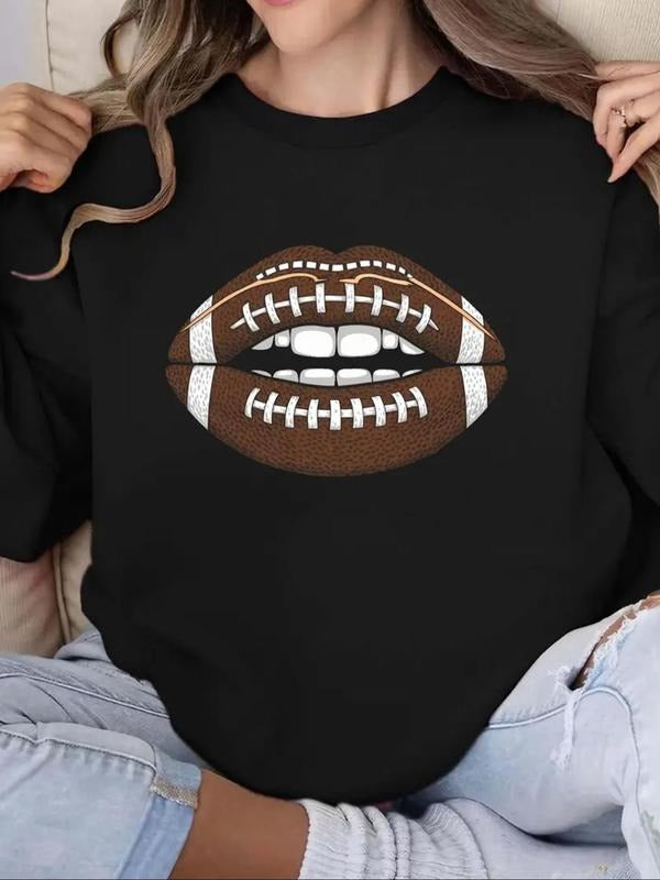 Women'WB shield Spiky hair fighters & Mouth Print Drop Shoulder Sweatshirt, Casual Long Sleeve Round Neck Pullover for...