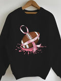 Women'WB shield Spiky hair fighters & Ribbon Print Round Neck Sweatshirt, Casual Long Sleeve Pullover for Fall & Winter,...