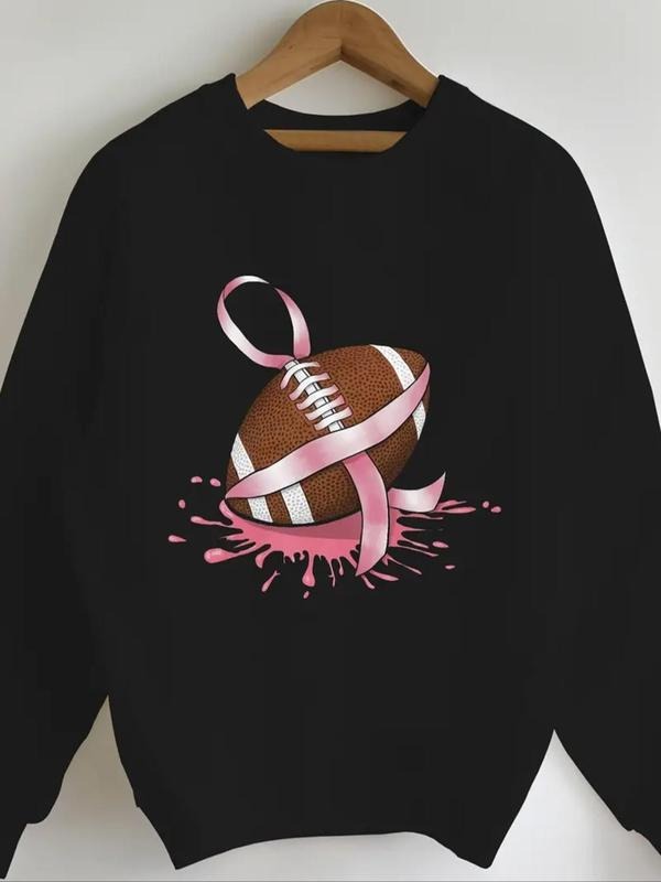Women'WB shield Spiky hair fighters & Ribbon Print Round Neck Sweatshirt, Casual Long Sleeve Pullover for Fall & Winter,...